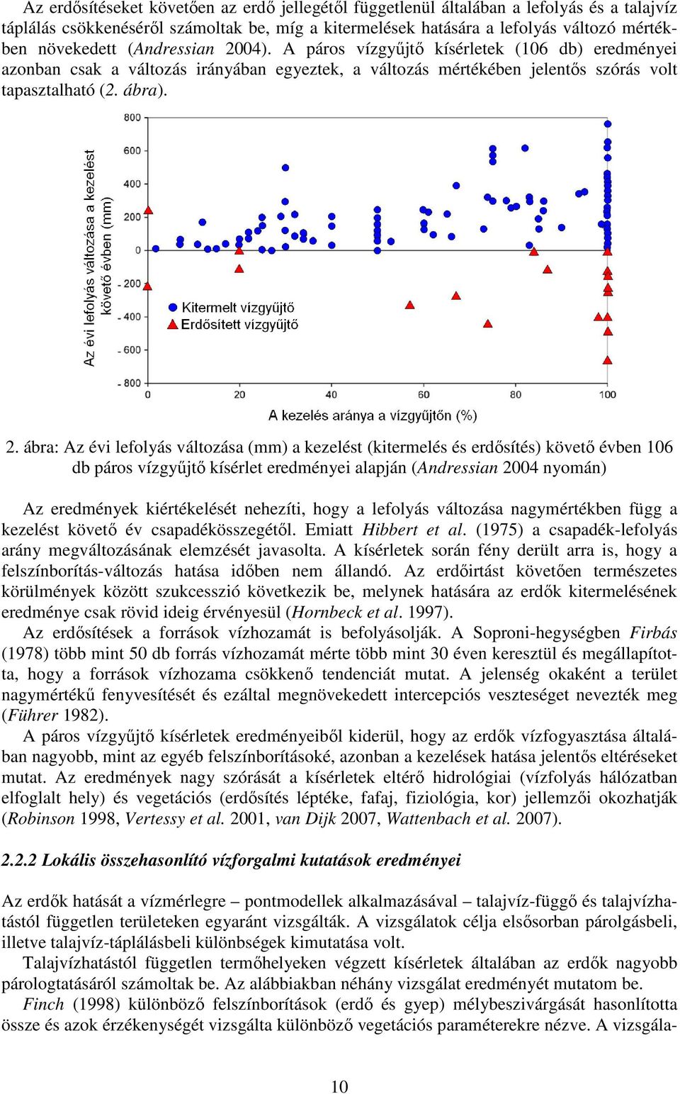 04). A páros vízgyűjtő kísérletek (106 db) eredményei azonban csak a változás irányában egyeztek, a változás mértékében jelentős szórás volt tapasztalható (2. ábra). 2.