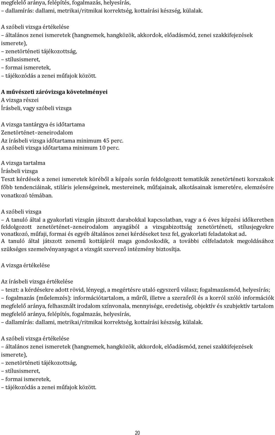 tájékozódás a zenei műfajok között. A művészeti záróvizsga követelményei Írásbeli, vagy szóbeli vizsga Zenetörténet zeneirodalom Az írásbeli vizsga időtartama minimum 45 perc.