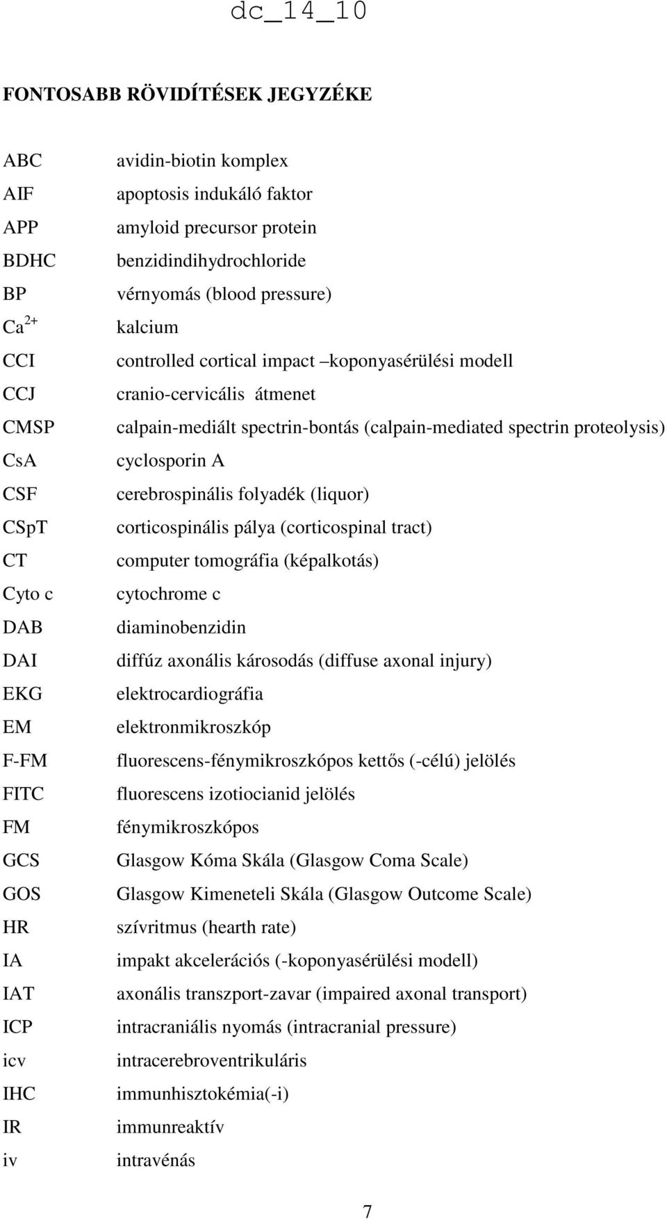 (calpain-mediated spectrin proteolysis) cyclosporin A cerebrospinális folyadék (liquor) corticospinális pálya (corticospinal tract) computer tomográfia (képalkotás) cytochrome c diaminobenzidin