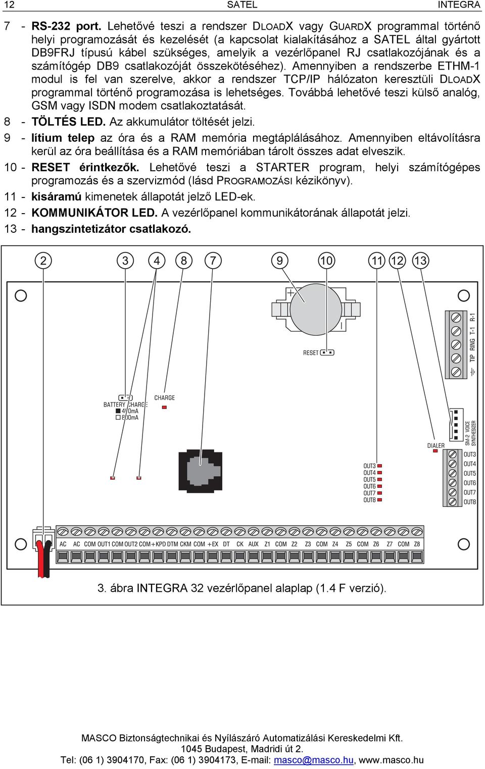 vezérlőpanel RJ csatlakozójának és a számítógép DB9 csatlakozóját összekötéséhez).