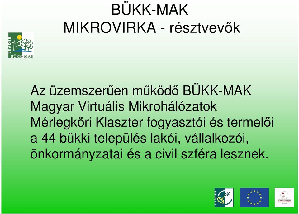 Klaszter fogyasztói és termelıi a 44 bükki település