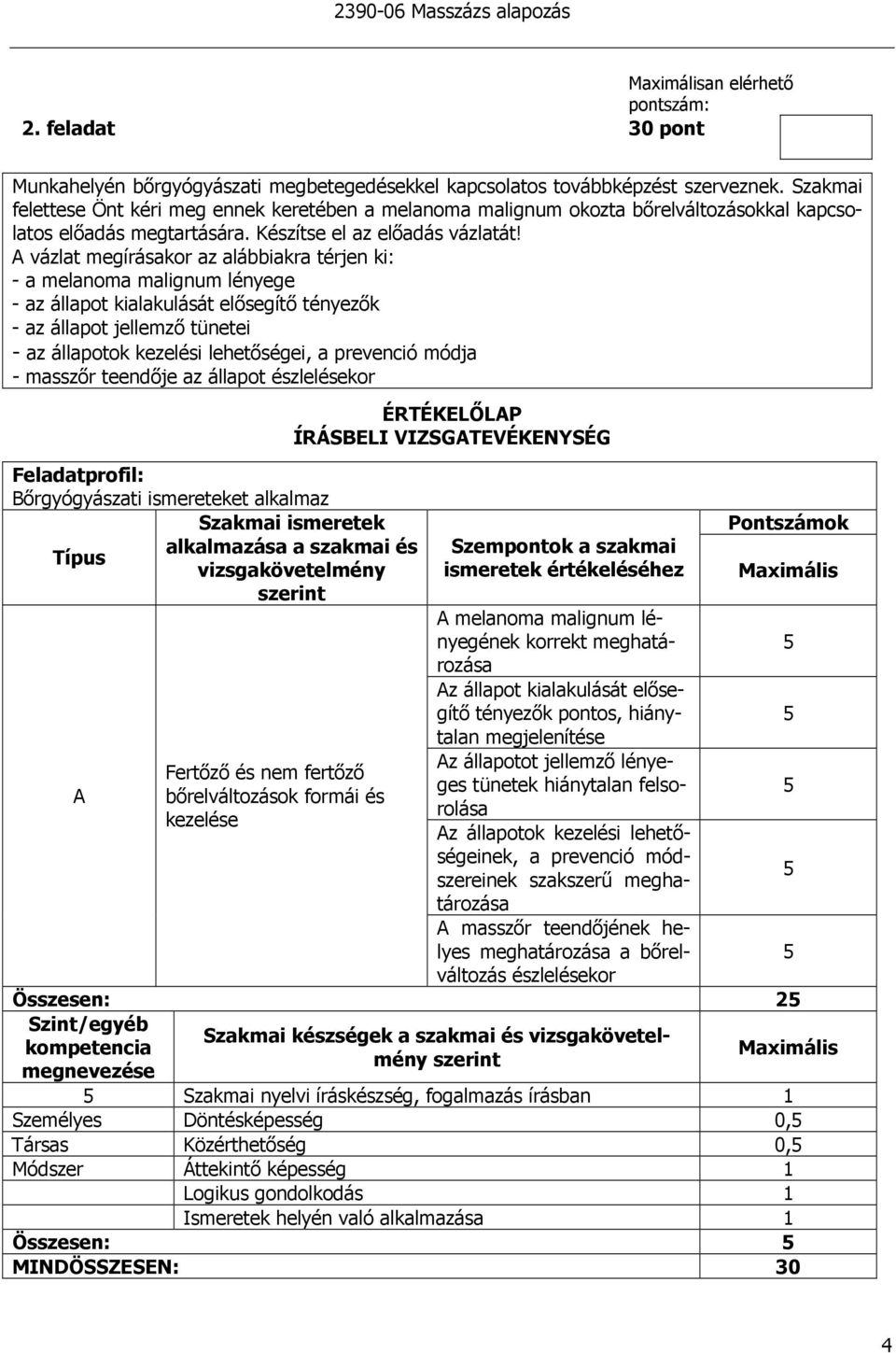 vázlat megírásakor az alábbiakra térjen ki: - a melanoma malignum lényege - az állapot kialakulását elısegítı tényezık - az állapot jellemzı tünetei - az állapotok kezelési lehetıségei, a prevenció