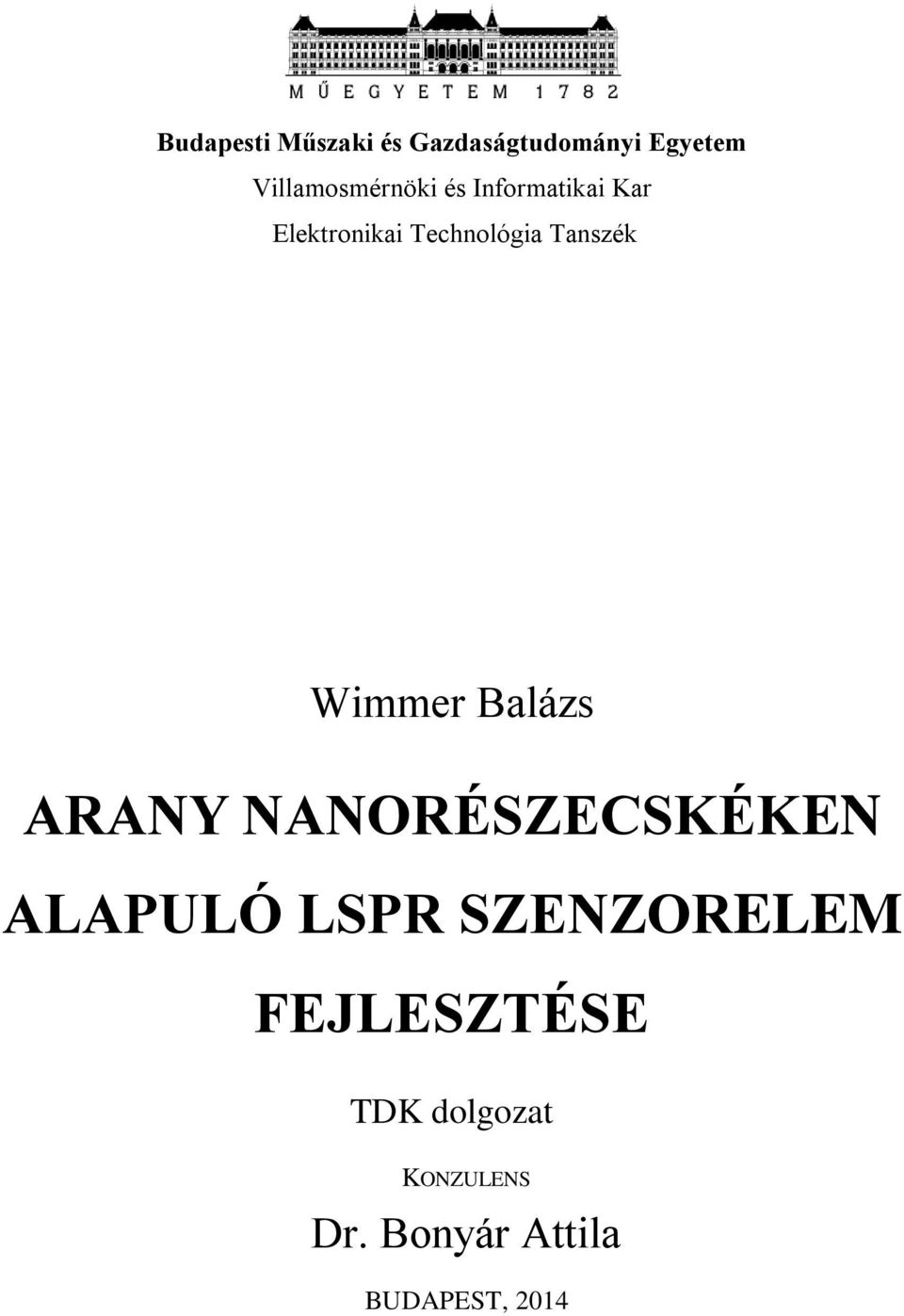 Tanszék Wimmer Balázs ARANY NANORÉSZECSKÉKEN ALAPULÓ LSPR