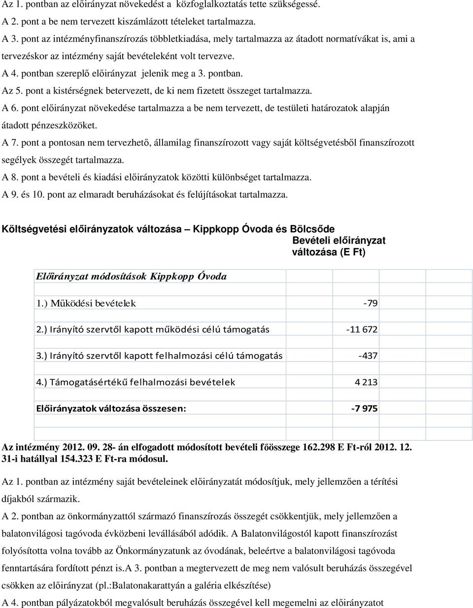 pontban szereplő előirányzat jelenik meg a 3. pontban. Az 5. pont a kistérségnek betervezett, de ki nem fizetett összeget tartalmazza. A 6.