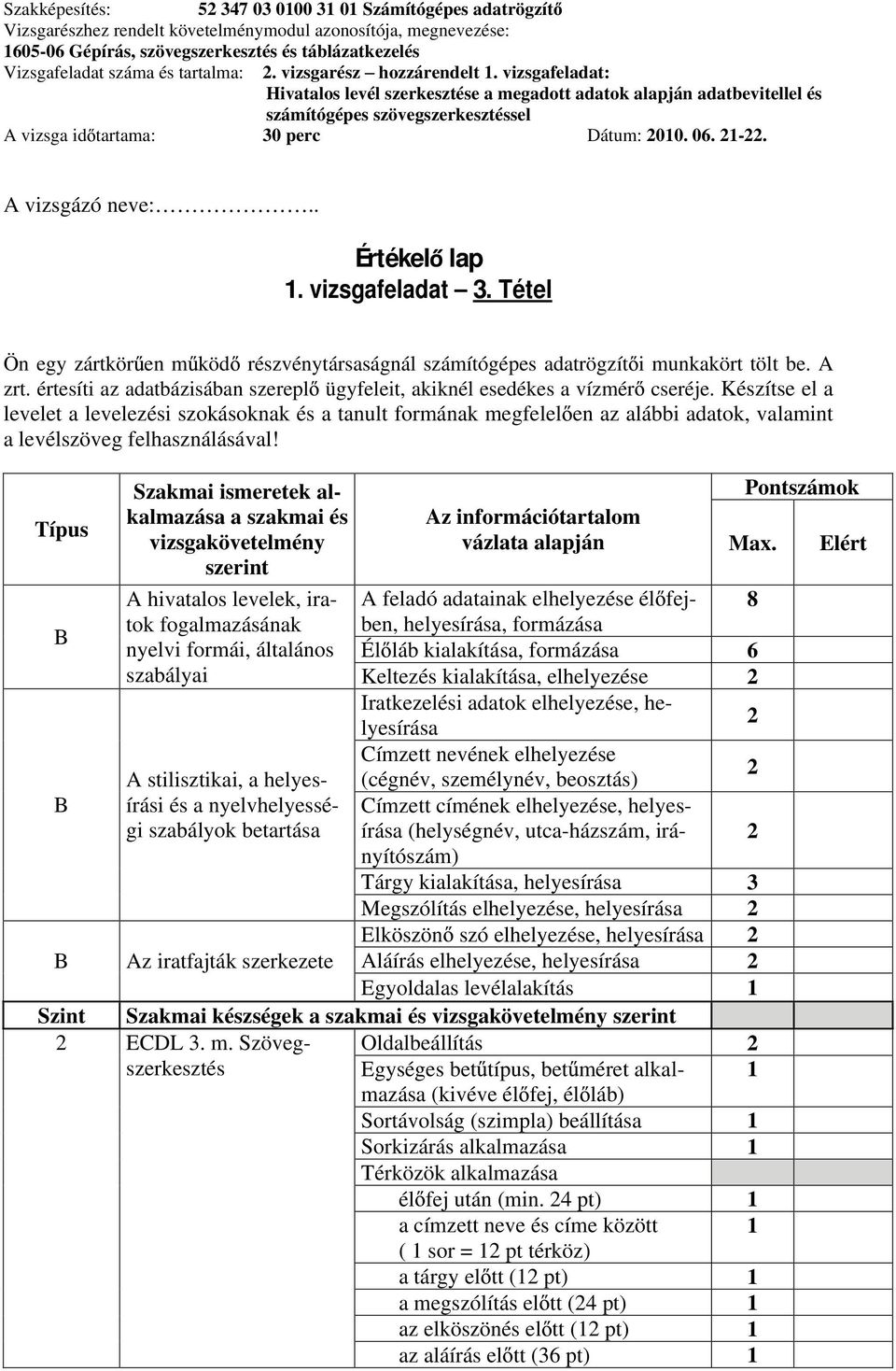 Készítse el a levelet a levelezési szokásoknak és a tanult formának megfelel en az alábbi adatok, valamint a levélszöveg felhasználásával!