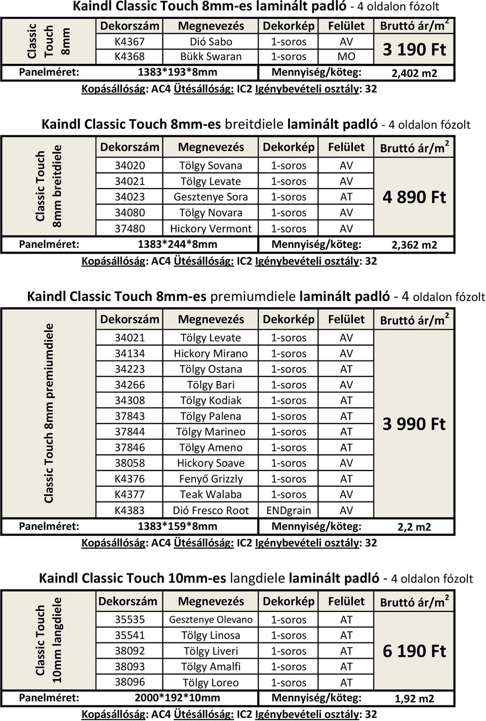 Sora 1-soros AT 34080 Tölgy Novara 1-soros AV 37480 Hickory Vermont 1-soros AV 1383*244*8mm 2,362 m2 Kaindl Classic Touch 8mm-es premiumdiele laminált padló - 4 oldalon fózolt 34021 Tölgy Levate