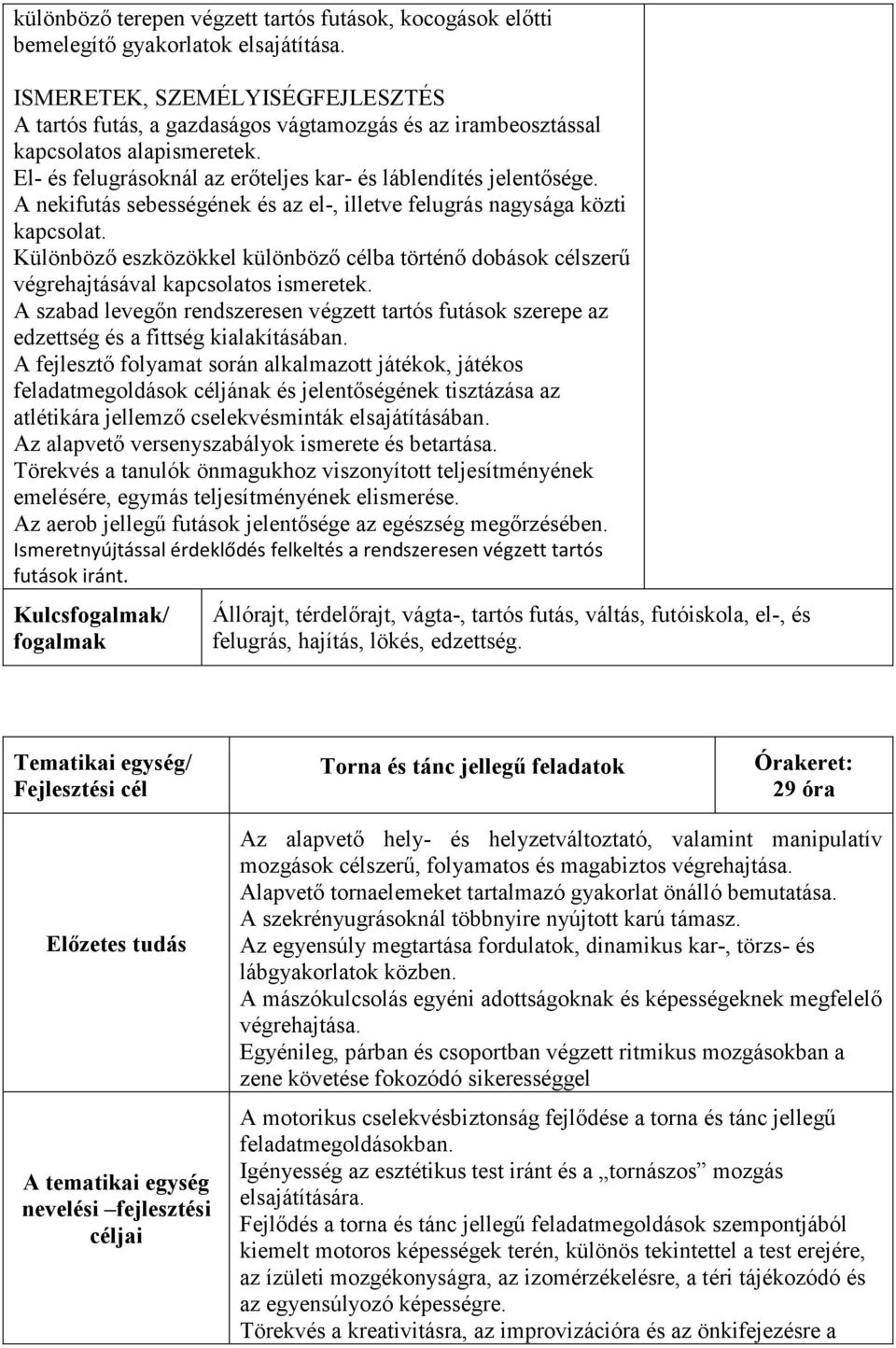 A nekifutás sebességének és az el-, illetve felugrás nagysága közti kapcsolat. Különböző eszközökkel különböző célba történő dobások célszerű végrehajtásával kapcsolatos ismeretek.