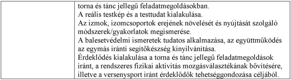 A balesetvédelmi ismeretek tudatos alkalmazása, az együttműködés az egymás iránti segítőkészség kinyilvánítása.