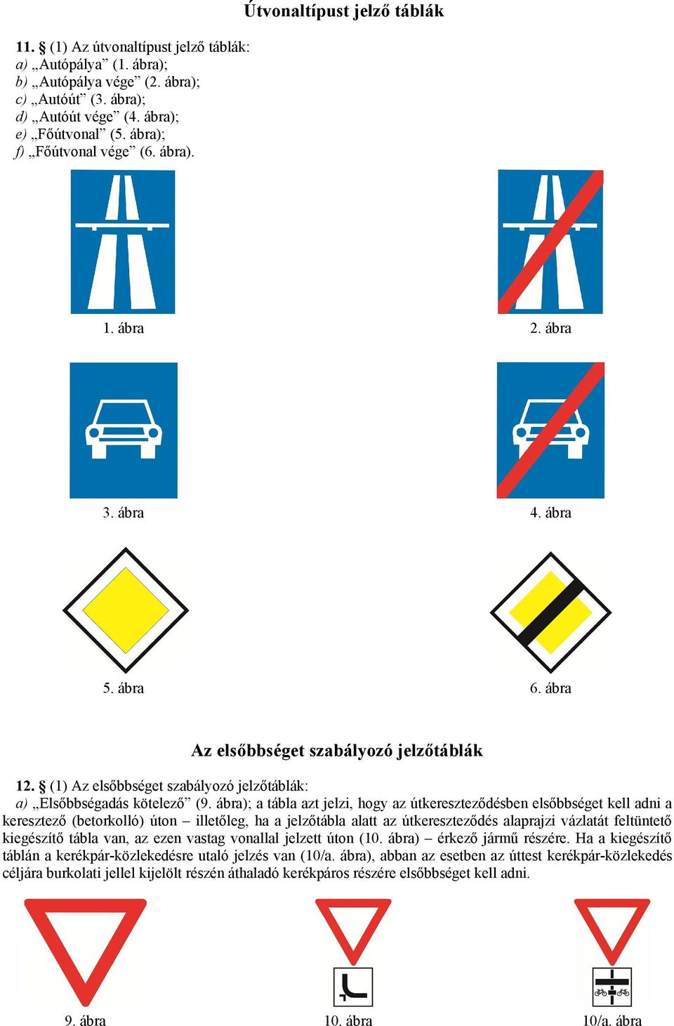 ábra); a tábla azt jelzi, hogy az útkereszteződésben elsőbbséget kell adni a keresztező (betorkolló) úton illetőleg, ha a jelzőtábla alatt az útkereszteződés alaprajzi vázlatát feltüntető kiegészítő