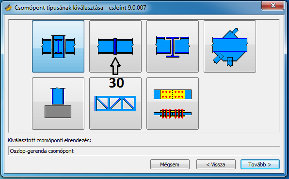 A Létrehozás ikon megnyomása után adjunk nevet a csomópontnak [5] és válasszuk ki a szelvénytárból az alkalmazott szelvényt [6] (M.9 és M.