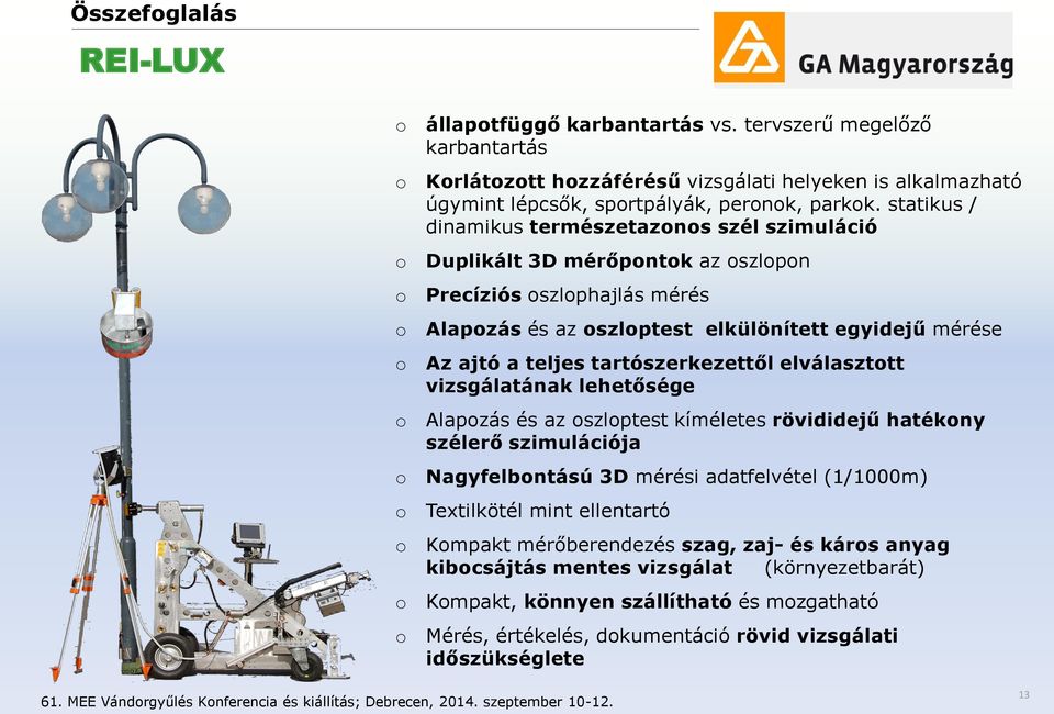 elválaszttt vizsgálatának lehetősége Alapzás és az szlptest kíméletes rövididejű hatékny szélerő szimulációja Nagyfelbntású 3D mérési adatfelvétel (1/1000m) Textilkötél mint ellentartó Kmpakt