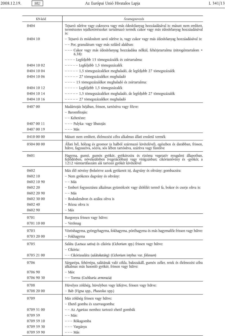 tartalmazó termék cukor vagy más édesítőanyag hozzáadásával is: 0404 10 Tejsavó és módosított savó sűrítve is, vagy cukor vagy más édesítőanyag hozzáadásával is: Por, granulátum vagy más szilárd