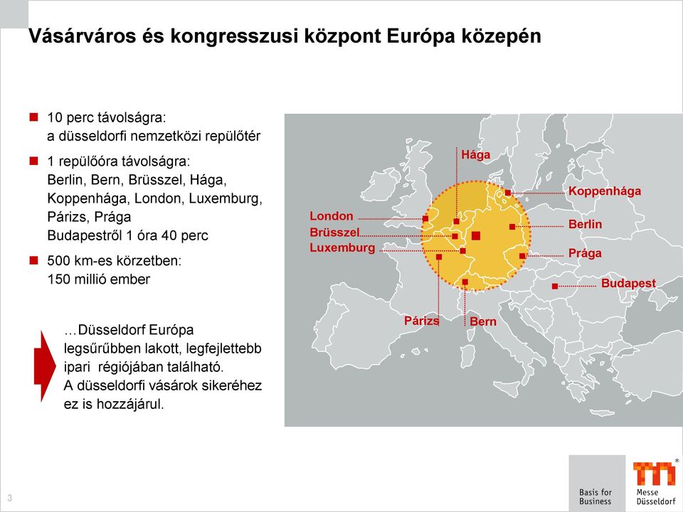 km-es körzetben: 150 millió ember London Brüsszel Luxemburg Hága Koppenhága Berlin Prága Budapest Düsseldorf Európa