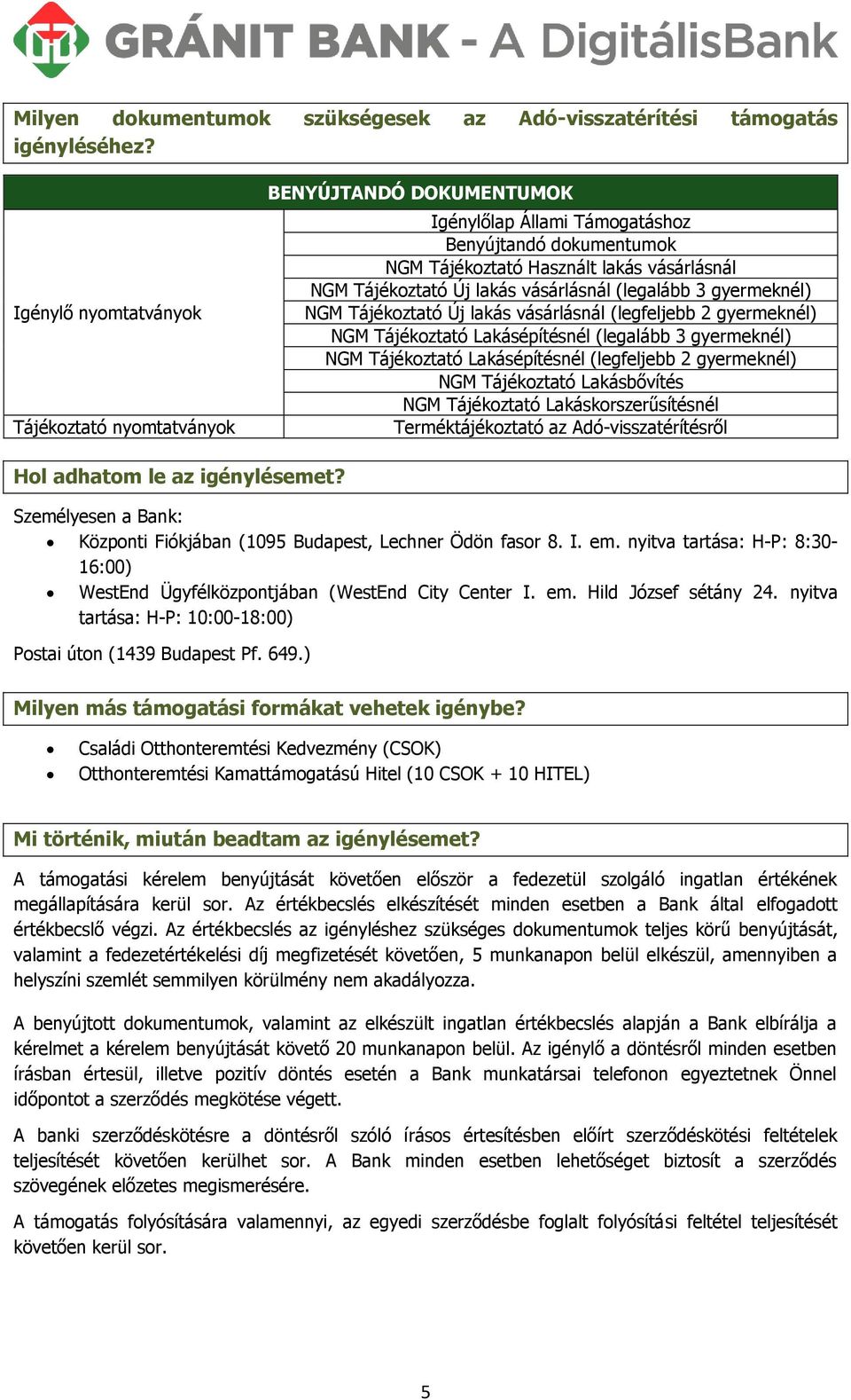 vásárlásnál (legalább 3 gyermeknél) NGM Tájékoztató Új lakás vásárlásnál (legfeljebb 2 gyermeknél) NGM Tájékoztató Lakásépítésnél (legalább 3 gyermeknél) NGM Tájékoztató Lakásépítésnél (legfeljebb 2