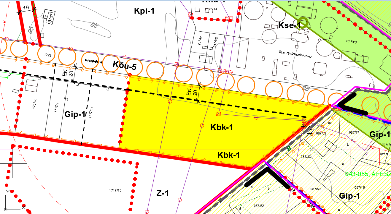 5. ügy A Csongrádi út mellett fekvő Gip terület bővítése érdekében a Kbk-1 jelű különleges (épületnek minősülő közlekedési célú terület) átminősül Gip jelű iparterületté.
