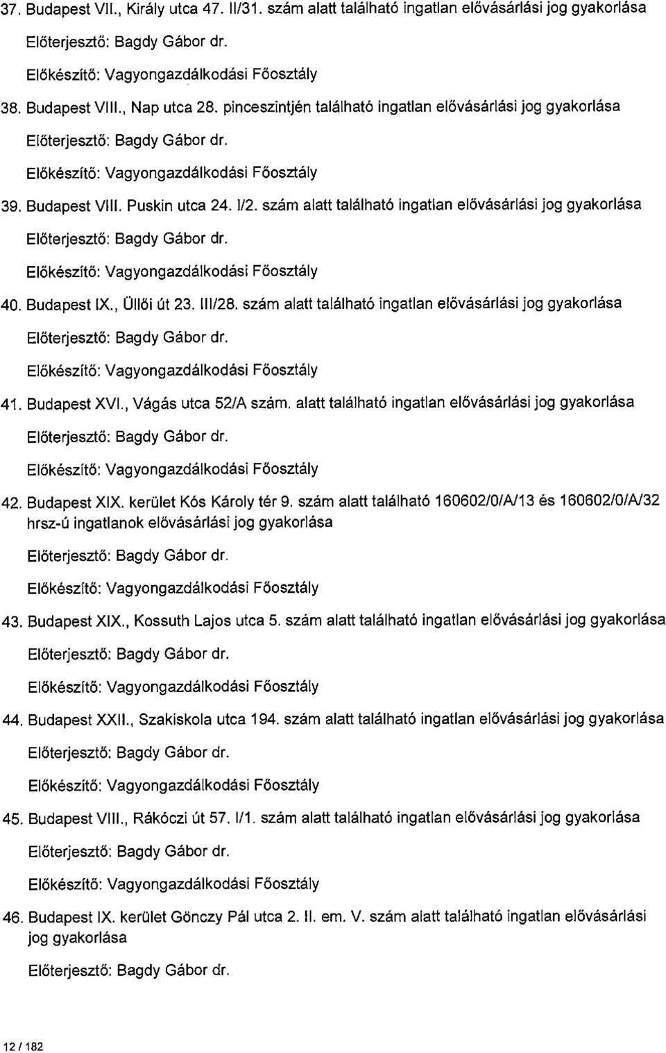 szám alatt található ingatlan elővásárlási jog gyakorlása Előterjesztő: Bagdy Gábor dr. Előkészítő: Vagyongazdálkodási Főosztály 40. Budapest IX Üllői út 23. 111/28.