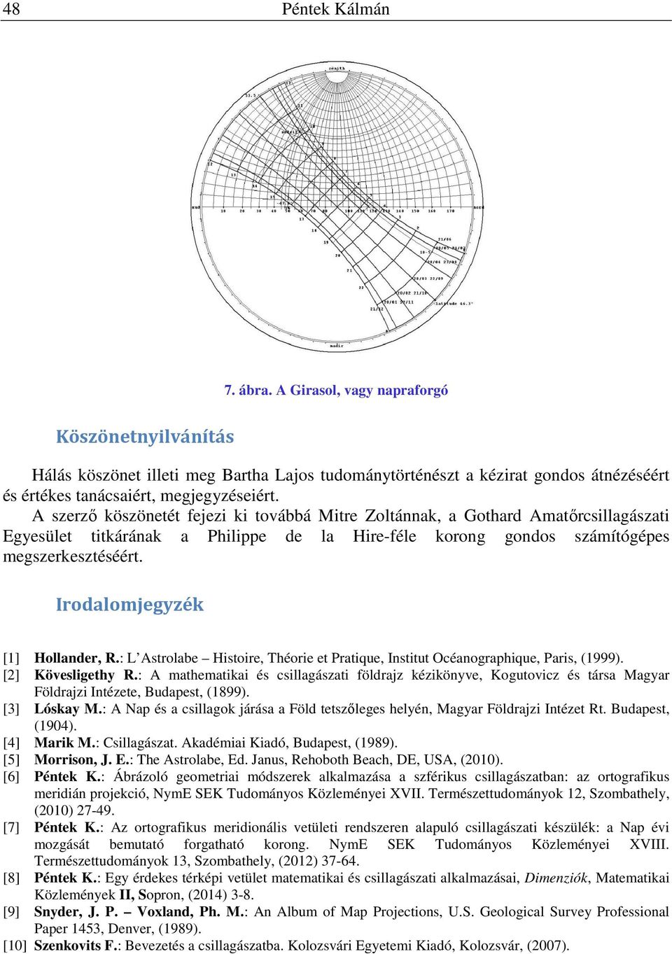 Irodalomjegyzék [1] Hollander, R.: L Astrolabe Histoire, Théorie et Pratique, Institut Océanographique, Paris, (1999). [2] Kövesligethy R.