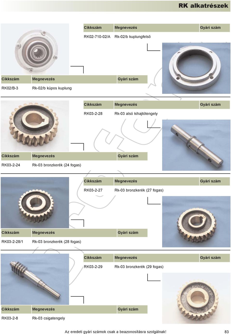 fogas) RK03-2-27 Rk-03 bronzkerék (27 fogas) RK03-2-28/1 Rk-03