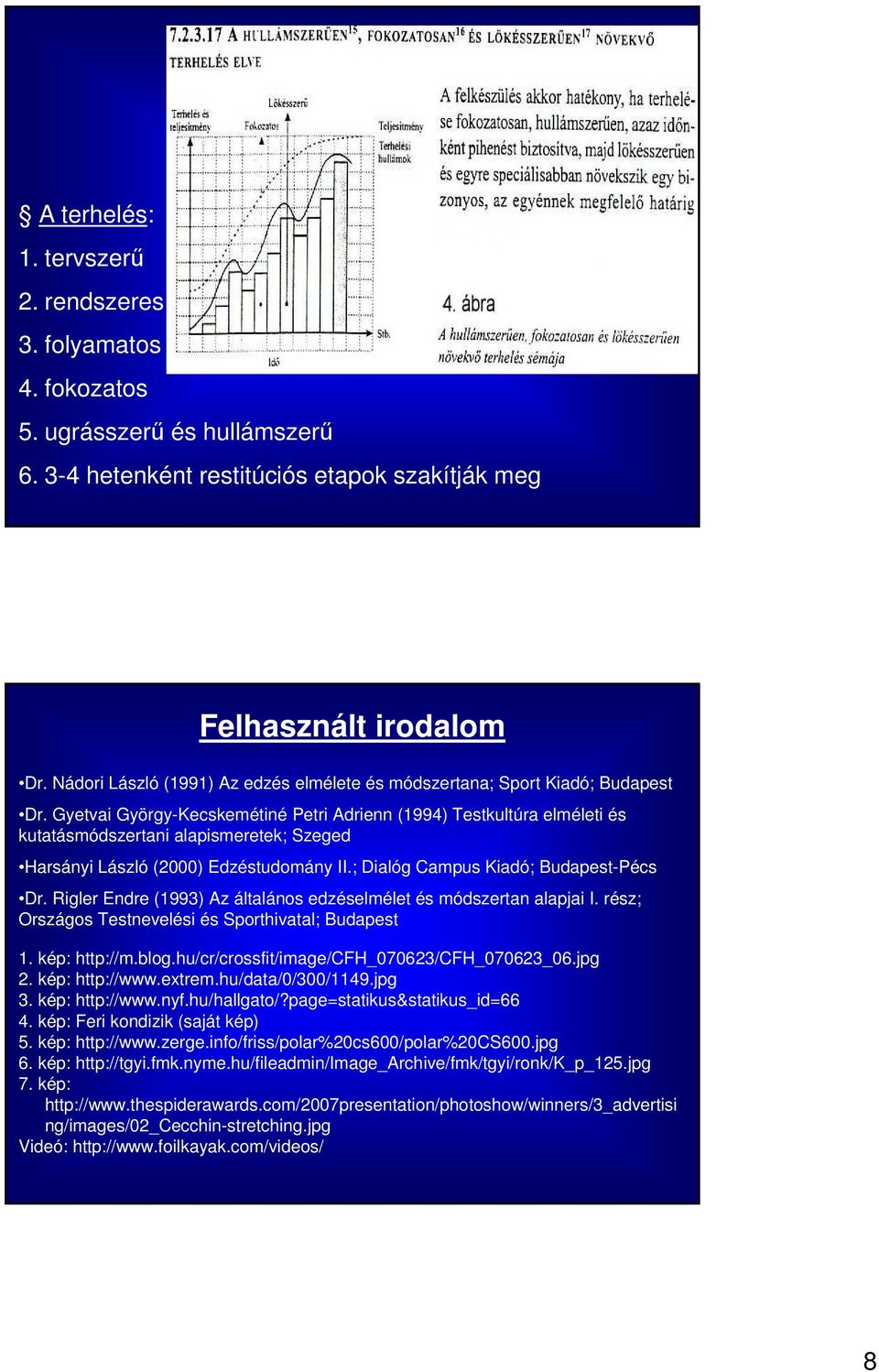 Gyetvai György-Kecskemétiné Petri Adrienn (1994) Testkultúra elméleti és kutatásmódszertani alapismeretek; Szeged Harsányi László (2000) Edzéstudomány II.; Dialóg Campus Kiadó; Budapest-Pécs Dr.