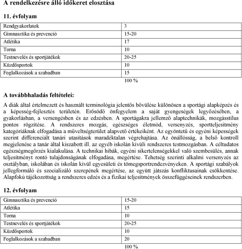 által értelmezett és használt terminológia jelentıs bıvülése különösen a sportági alapképzés és a képesség-fejlesztés területén.