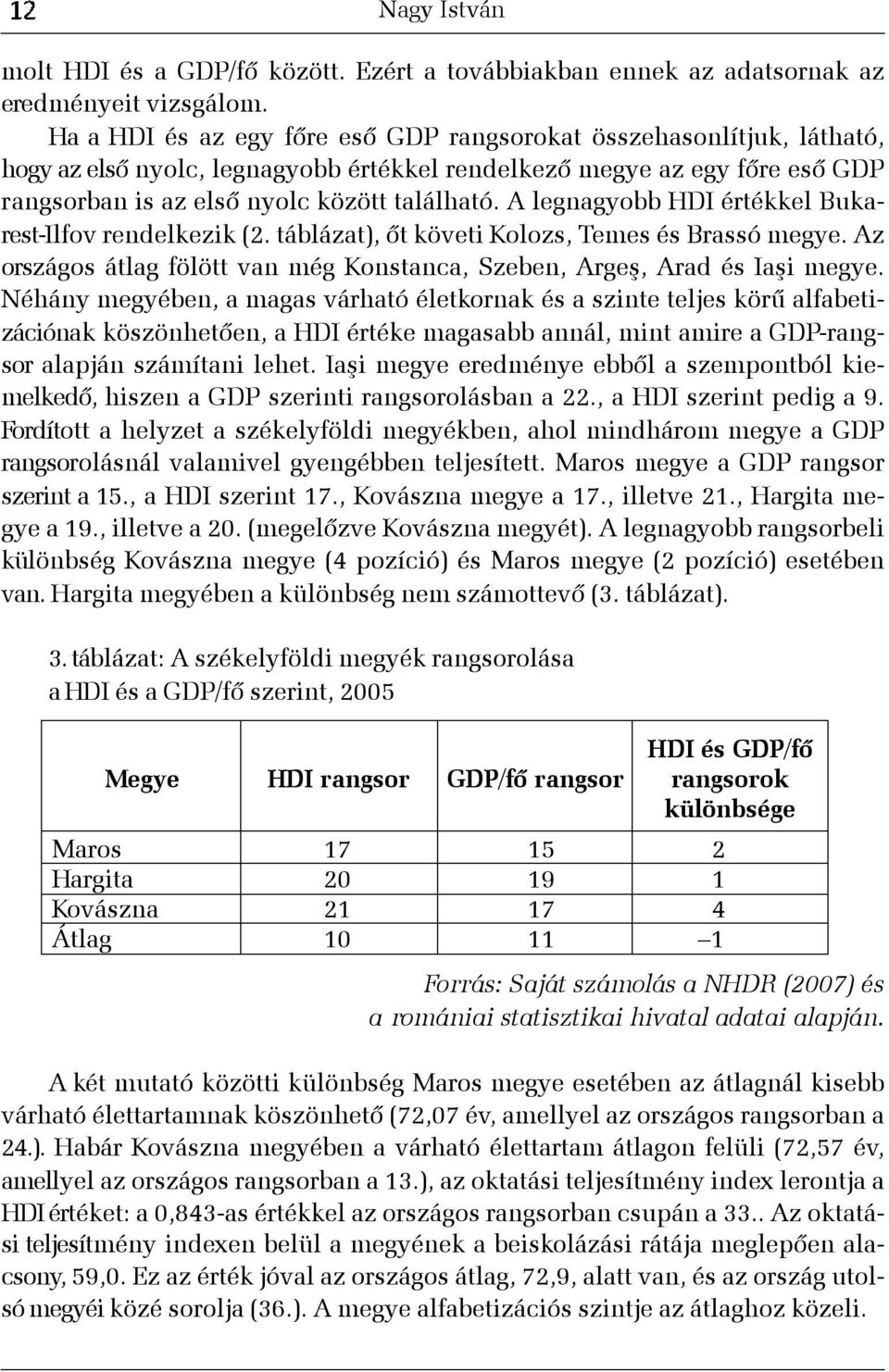A legnagyobb HDI értékkel Bukarest-Ilfov rendelkezik (2. táblázat), õt követi Kolozs, Temes és Brassó megye. Az országos átlag fölött van még Konstanca, Szeben, Argeº, Arad és Iaºi megye.
