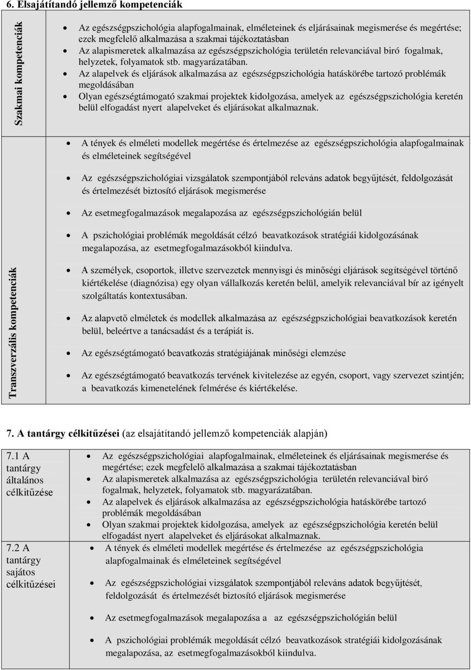 alapismeretek alkalmazása az egészségpszichológia területén relevanciával biró fogalmak, helyzetek, folyamatok stb. magyarázatában.