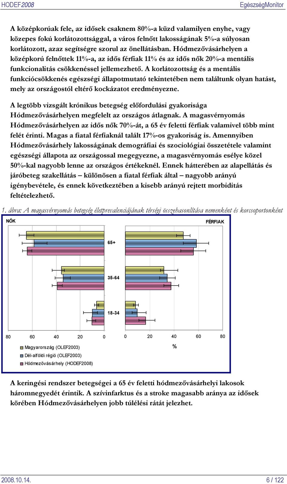 A korlátozottság és a mentális funkciócsökkenés egészségi állapotmutató tekintetében nem találtunk olyan hatást, mely az országostól eltérő kockázatot eredményezne.