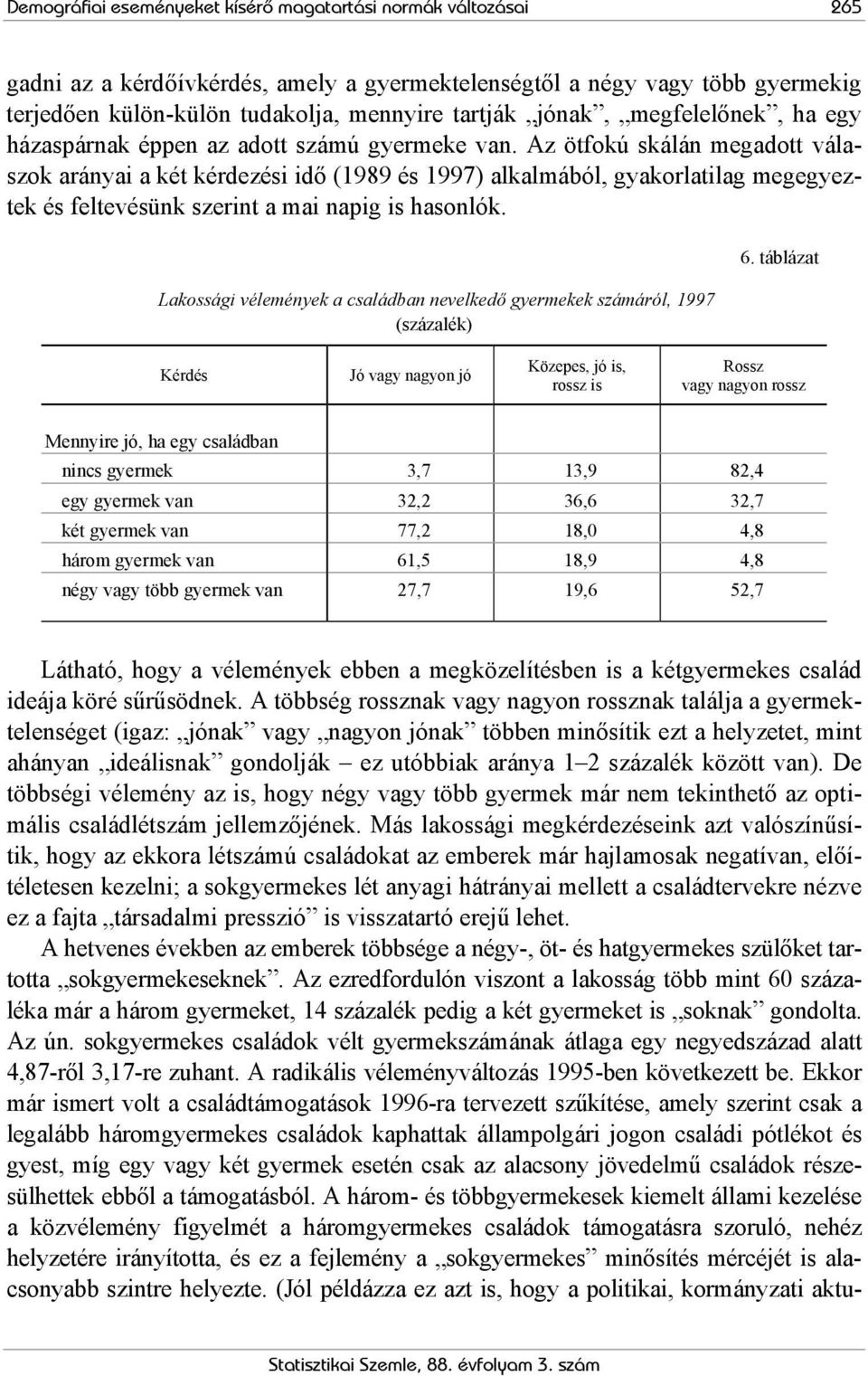 Az ötfokú skálán megadott válaszok arányai a két kérdezési idő (1989 és 1997) alkalmából, gyakorlatilag megegyeztek és feltevésünk szerint a mai napig is hasonlók.