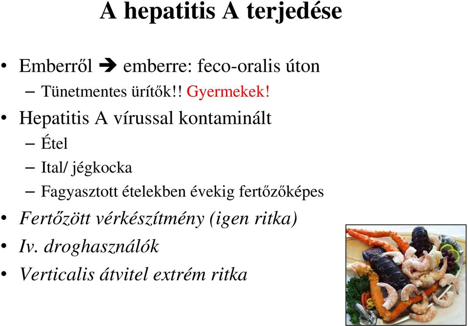 Hepatitis A vírussal kontaminált Étel Ital/ jégkocka Fagyasztott