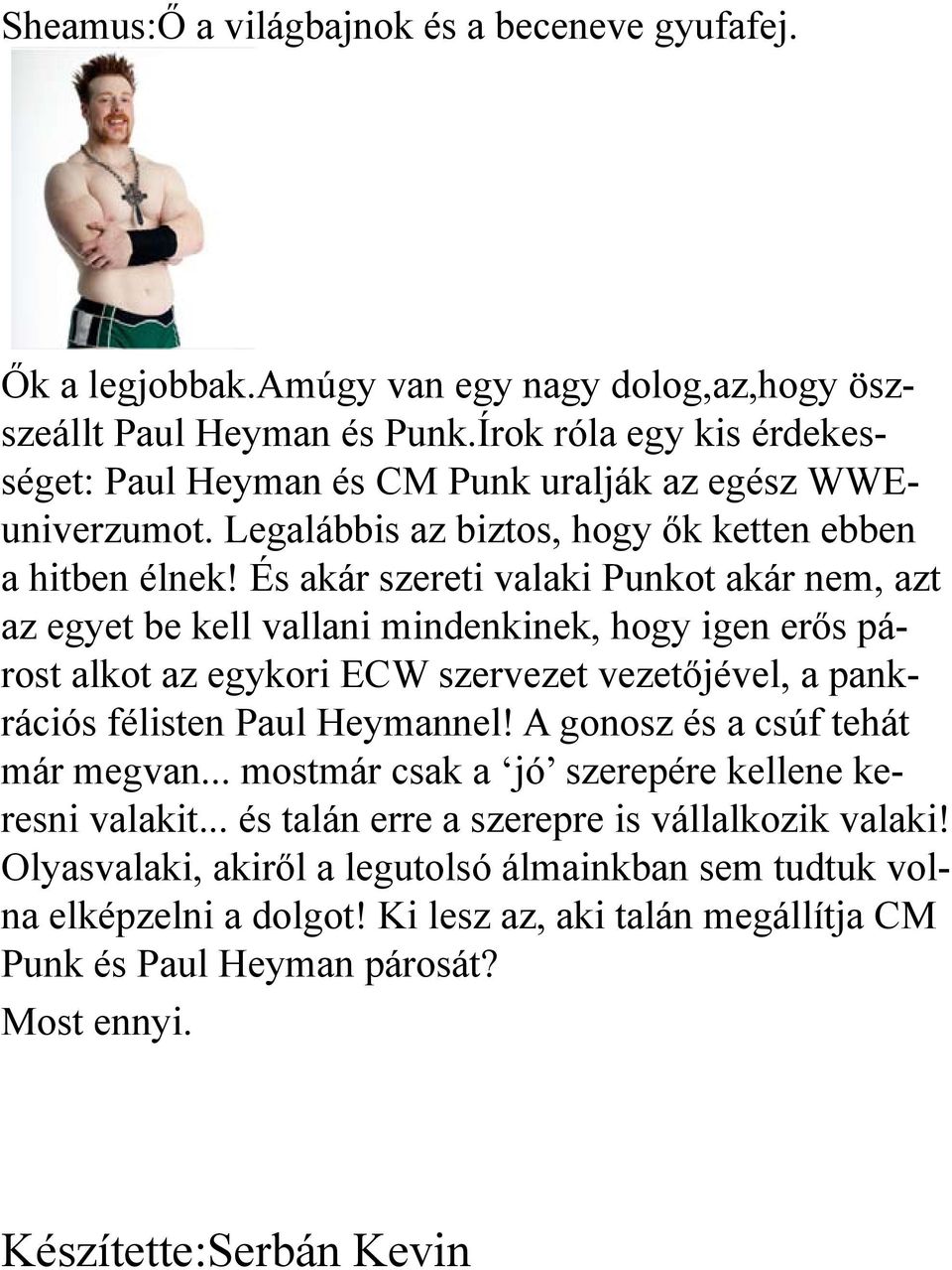 És akár szereti valaki Punkot akár nem, azt az egyet be kell vallani mindenkinek, hogy igen erős párost alkot az egykori ECW szervezet vezetőjével, a pankrációs félisten Paul Heymannel!