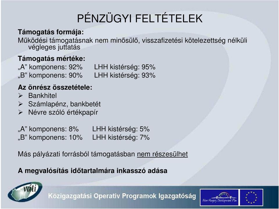 önrész összetétele: Bankhitel Számlapénz, bankbetét Névre szóló értékpapír A komponens: 8% LHH kistérség: 5% B