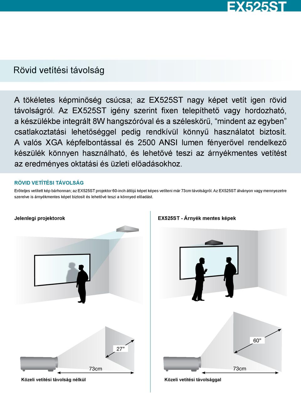 biztosít. A valós XGA képfelbontással és 2500 ANSI lumen fényerővel rendelkező készülék könnyen használható, és lehetővé teszi az árnyékmentes vetítést az eredményes oktatási és üzleti előadásokhoz.