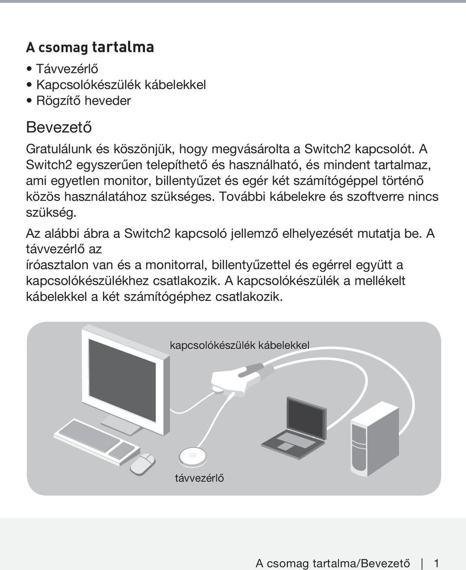 További kábelekre és szoftverre nincs szükség. Az alábbi ábra a Switch2 kapcsoló jellemző elhelyezését mutatja be.