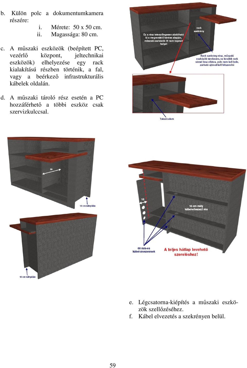. c. A mőszaki eszközök (beépített PC, vezérlı központ, jeltechnikai eszközök) elhelyezése egy rack kialakítású