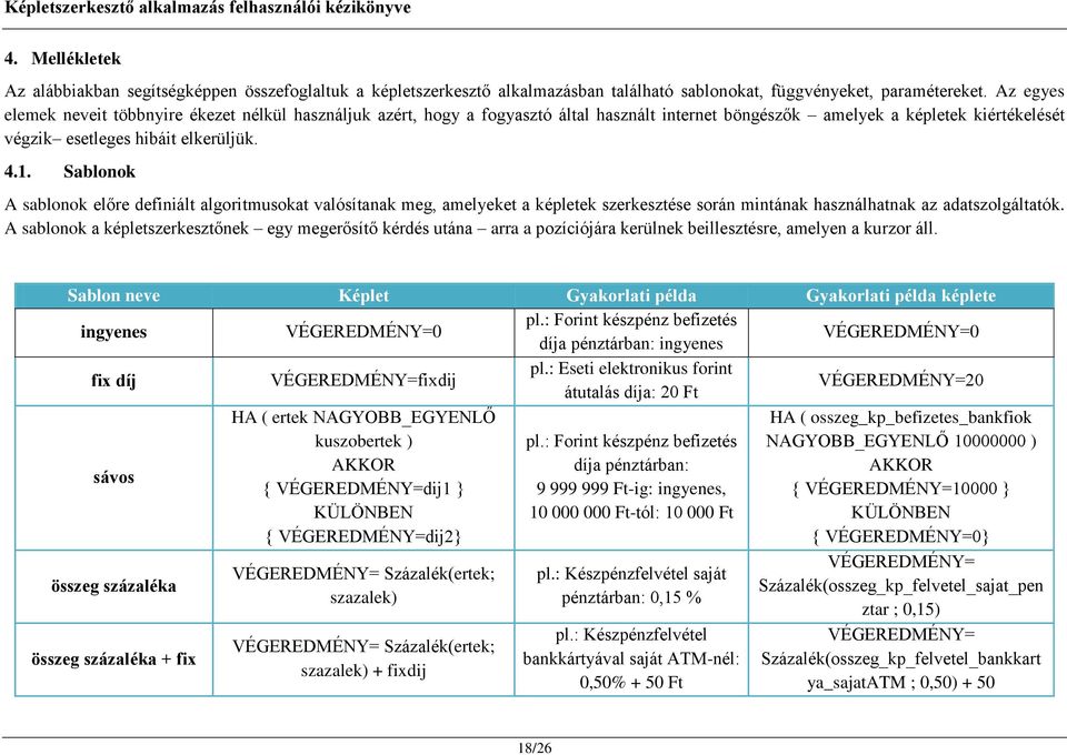 Sablonok A sablonok előre definiált algoritmusokat valósítanak meg, amelyeket a képletek szerkesztése során mintának használhatnak az adatszolgáltatók.