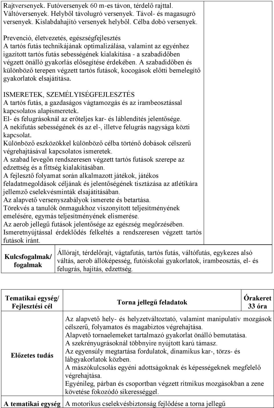 elősegítése érdekében. A szabadidőben és különböző terepen végzett tartós futások, kocogások előtti bemelegítő gyakorlatok elsajátítása.