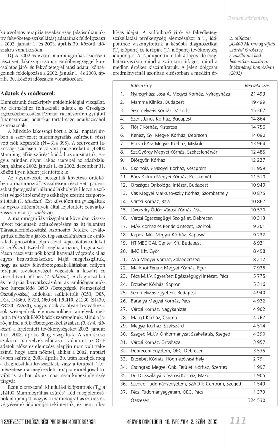 közötti idôszakra vonatkozóan. Adatok és módszerek Elemzésünk deszkriptív epidemiológiai vizsgálat.