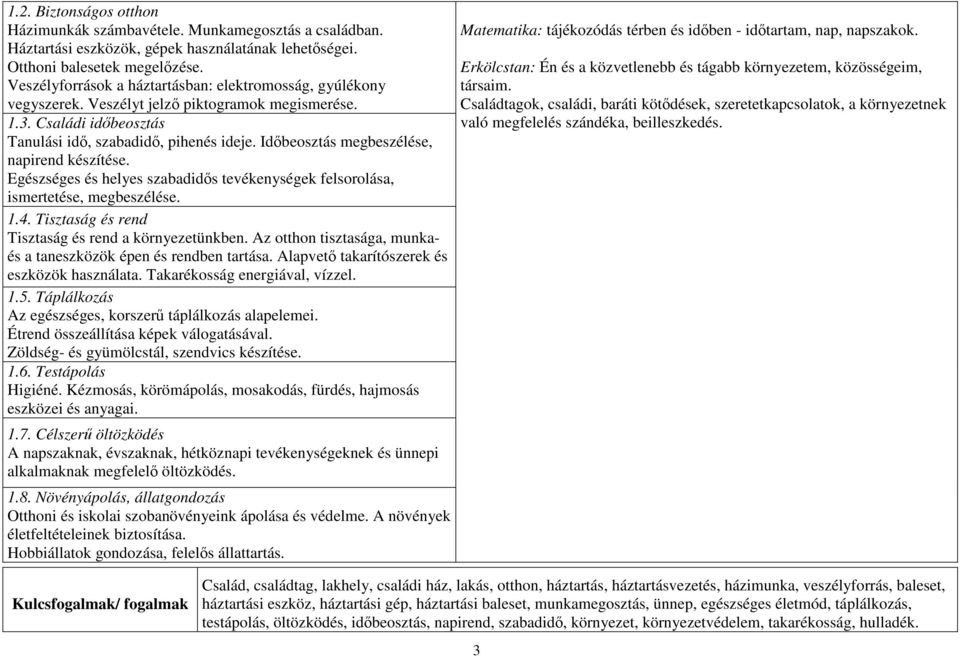 Időbeosztás megbeszélése, napirend készítése. Egészséges és helyes szabadidős tevékenységek felsorolása, ismertetése, megbeszélése. 1.4. Tisztaság és rend Tisztaság és rend a környezetünkben.