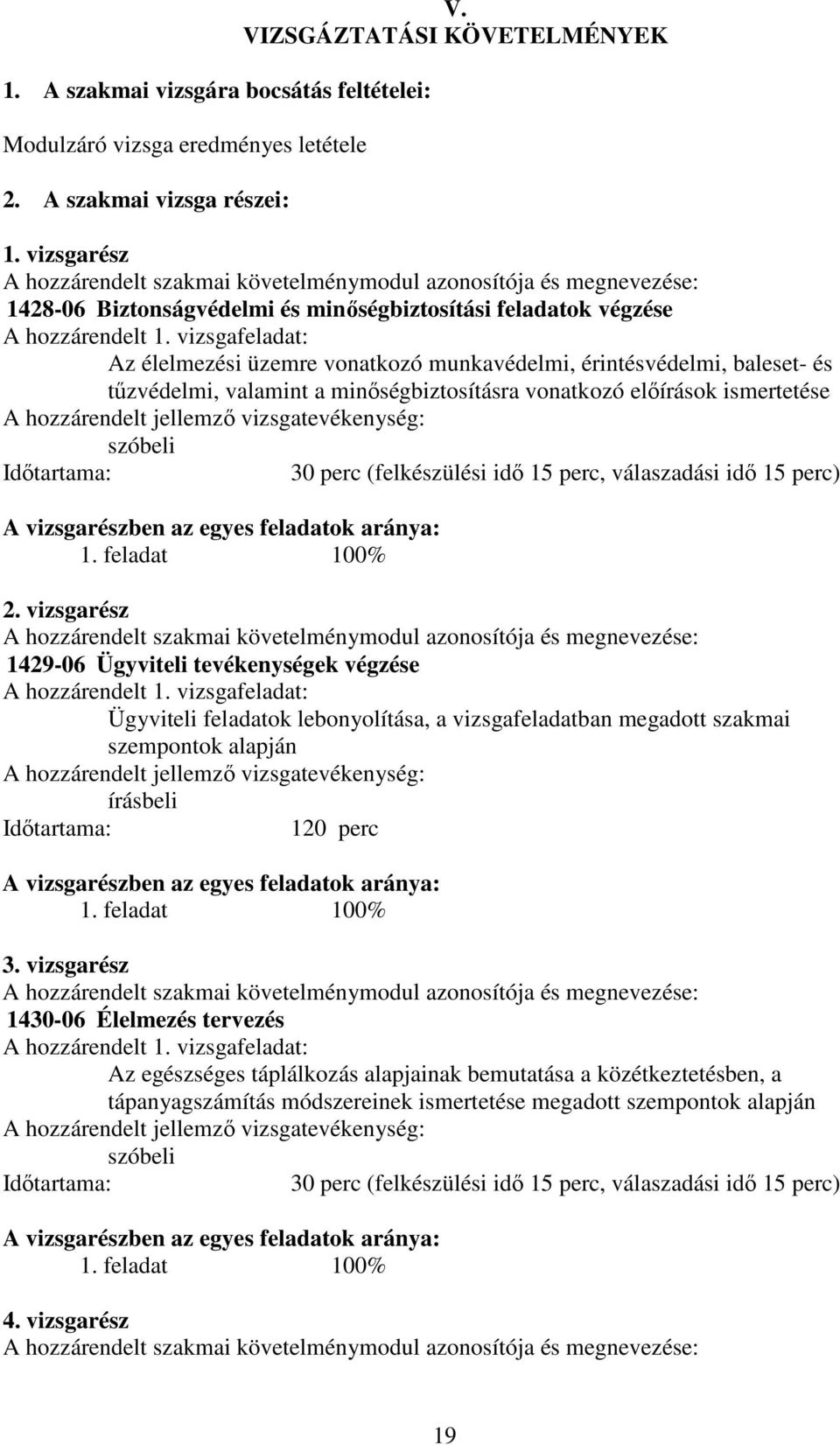 vizsgafeladat: Az élelmezési üzemre vonatkozó munkavédelmi, érintésvédelmi, baleset- és tűzvédelmi, valamint a minőségbiztosításra vonatkozó előírások ismertetése A hozzárendelt jellemző