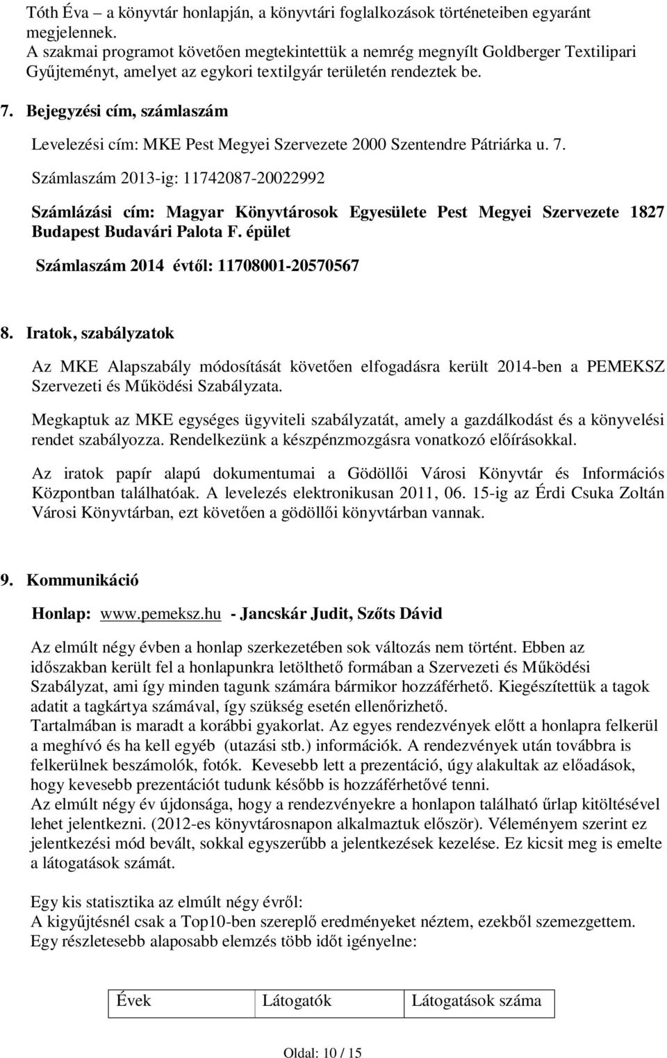 Bejegyzési cím, számlaszám Levelezési cím: MKE Pest Megyei Szervezete 2000 Szentendre Pátriárka u. 7.