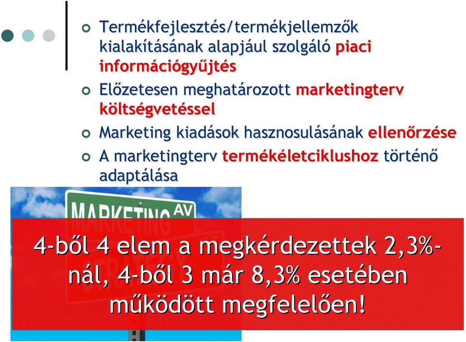 hasznosulásának nak ellenőrz rzése A marketingterv termékéletciklushoz történő adaptálása