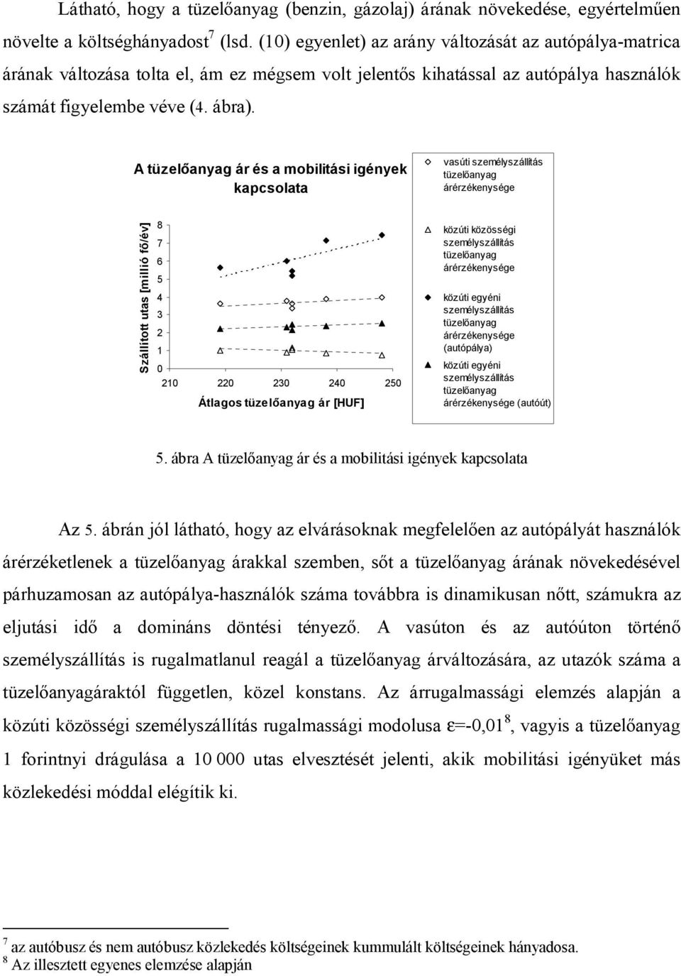 A tüzelőanyag ár és a mobilitási igények kapcsolata vasúti személyszállítás tüzelőanyag árérzékenysége Szállított utas [millió fő/év] 8 7 6 5 4 3 2 2 22 23 24 25 Átlagos tüzelőanyag ár [HUF] közúti