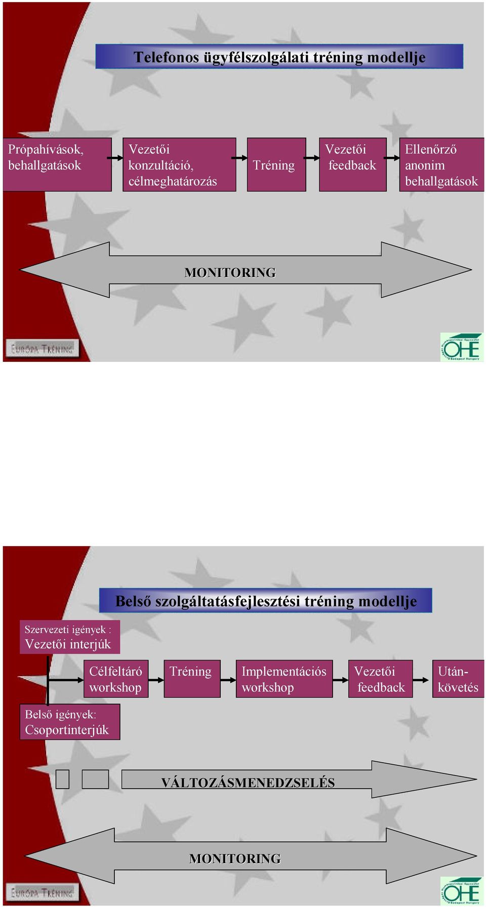 szolgáltatásfejlesztési tréning modellje Szervezeti igények : Vezetıi interjúk Célfeltáró workshop