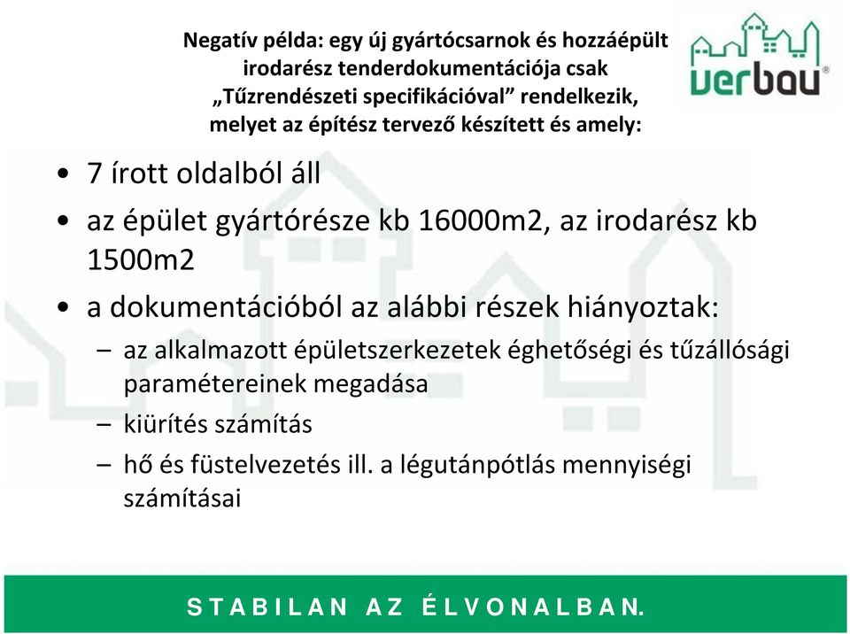 kb 1500m2 a dokumentációból az alábbi részek hiányoztak: az alkalmazott épületszerkezetek éghetőségi és tűzállósági