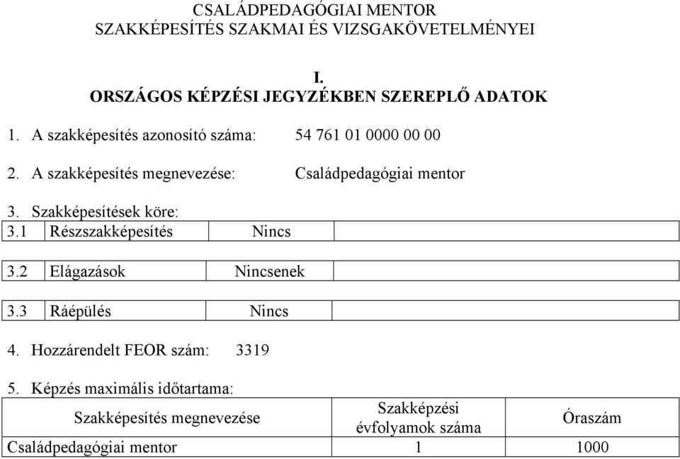 Szakképesítések köre: 3.1 Részszakképesítés Nincs 3.2 Elágazások Nincsenek 3.3 Ráépülés Nincs 4.