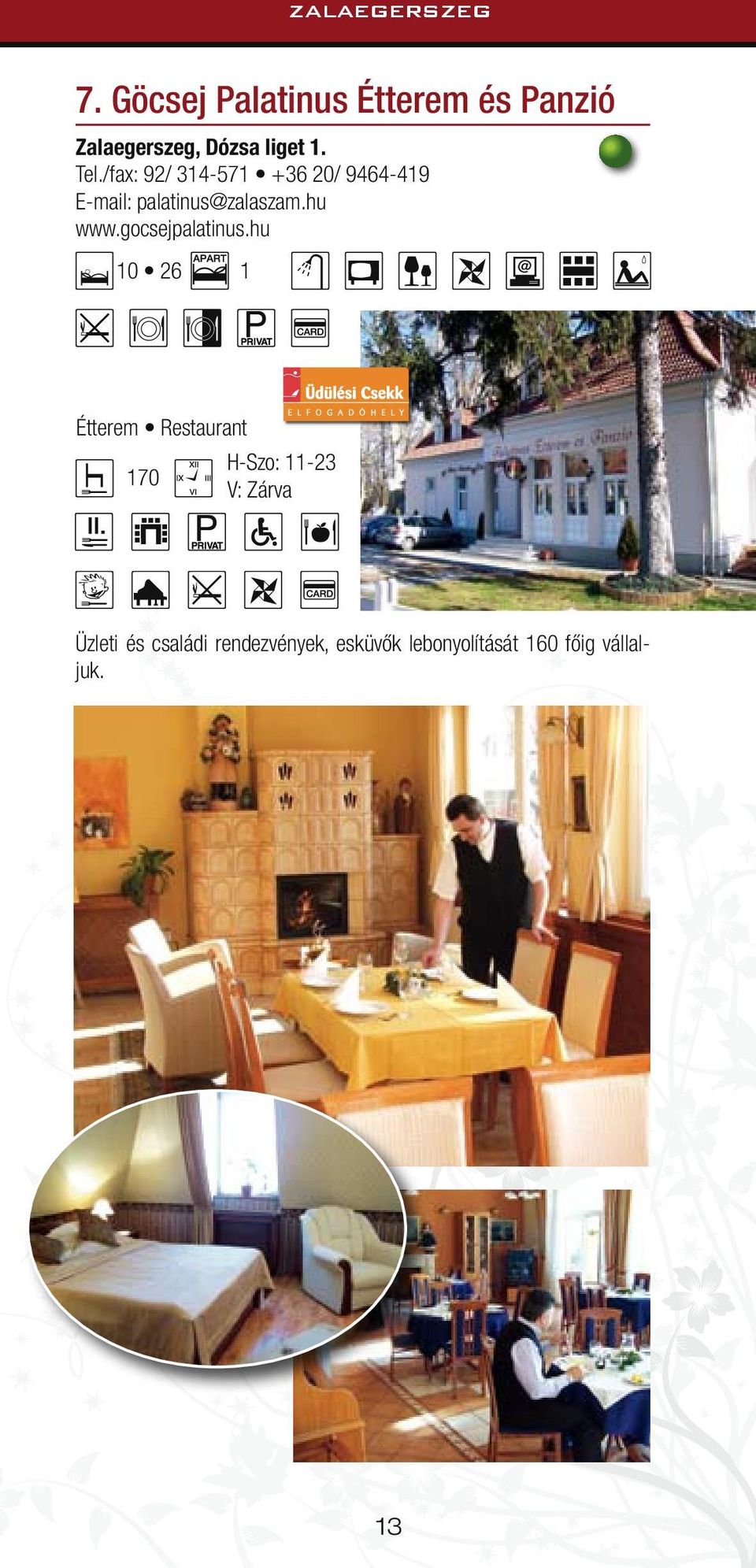vendégváró zalaegerszeg szálláshelyek éttermek Accomodation Unterkünfte  Restaurants - PDF Ingyenes letöltés