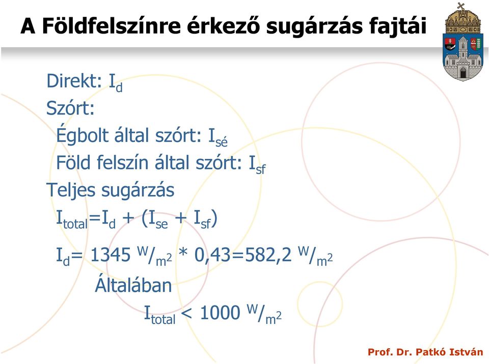 Teljes sugárzás I total =I d + (I se + I sf ) I d = 1345