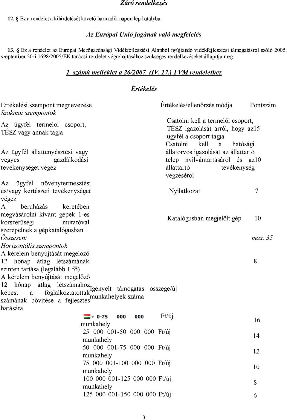 szeptember 0-i 1698/005/EK tanácsi rendelet végrehajtásához szükséges rendelkezéseket állapítja meg. 1. számú melléklet a 6/007. (IV. 17.