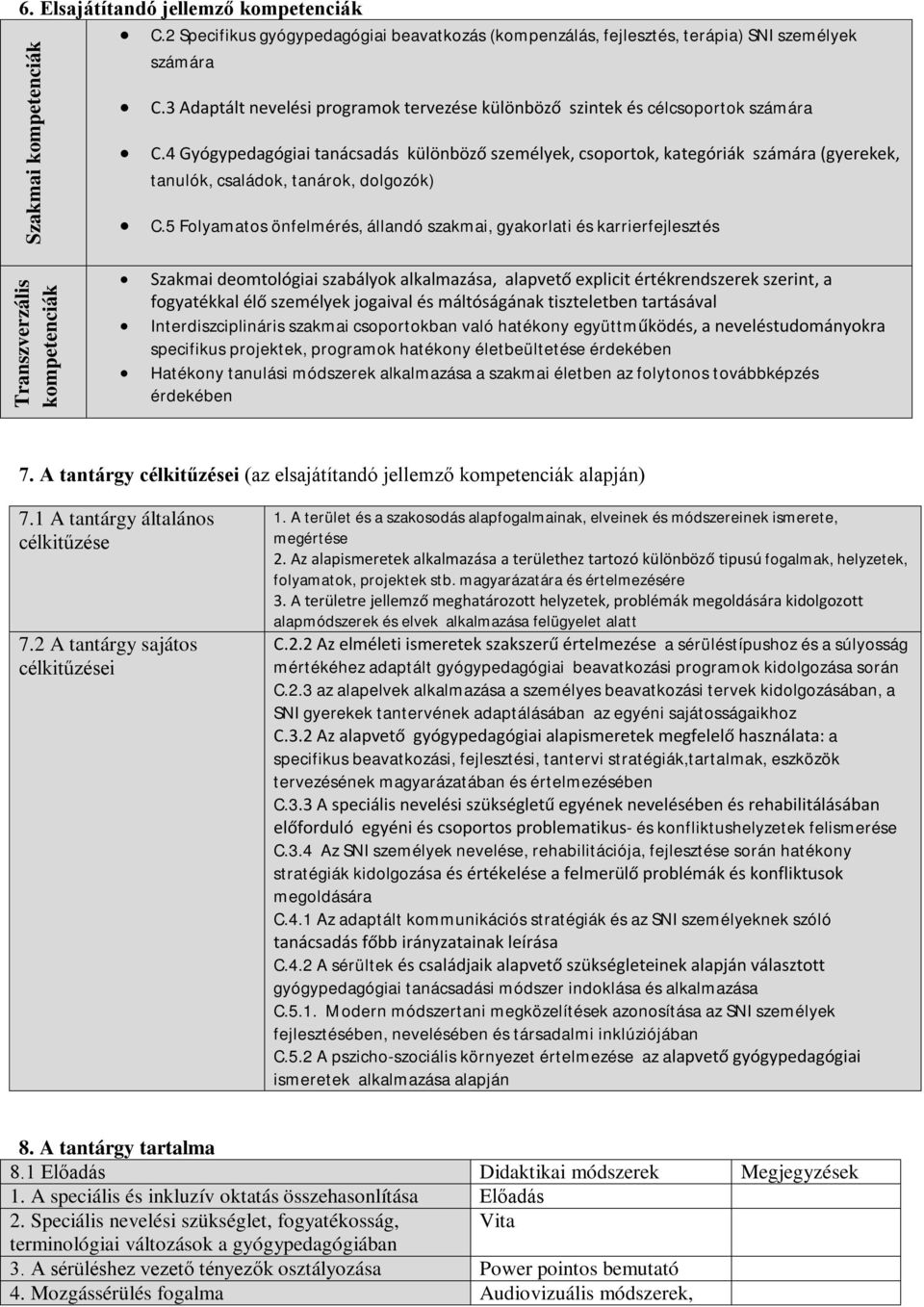 4 Gyógypedagógiai tanácsadás különböző személyek, csoportok, kategóriák számára (gyerekek, tanulók, családok, tanárok, dolgozók) C.