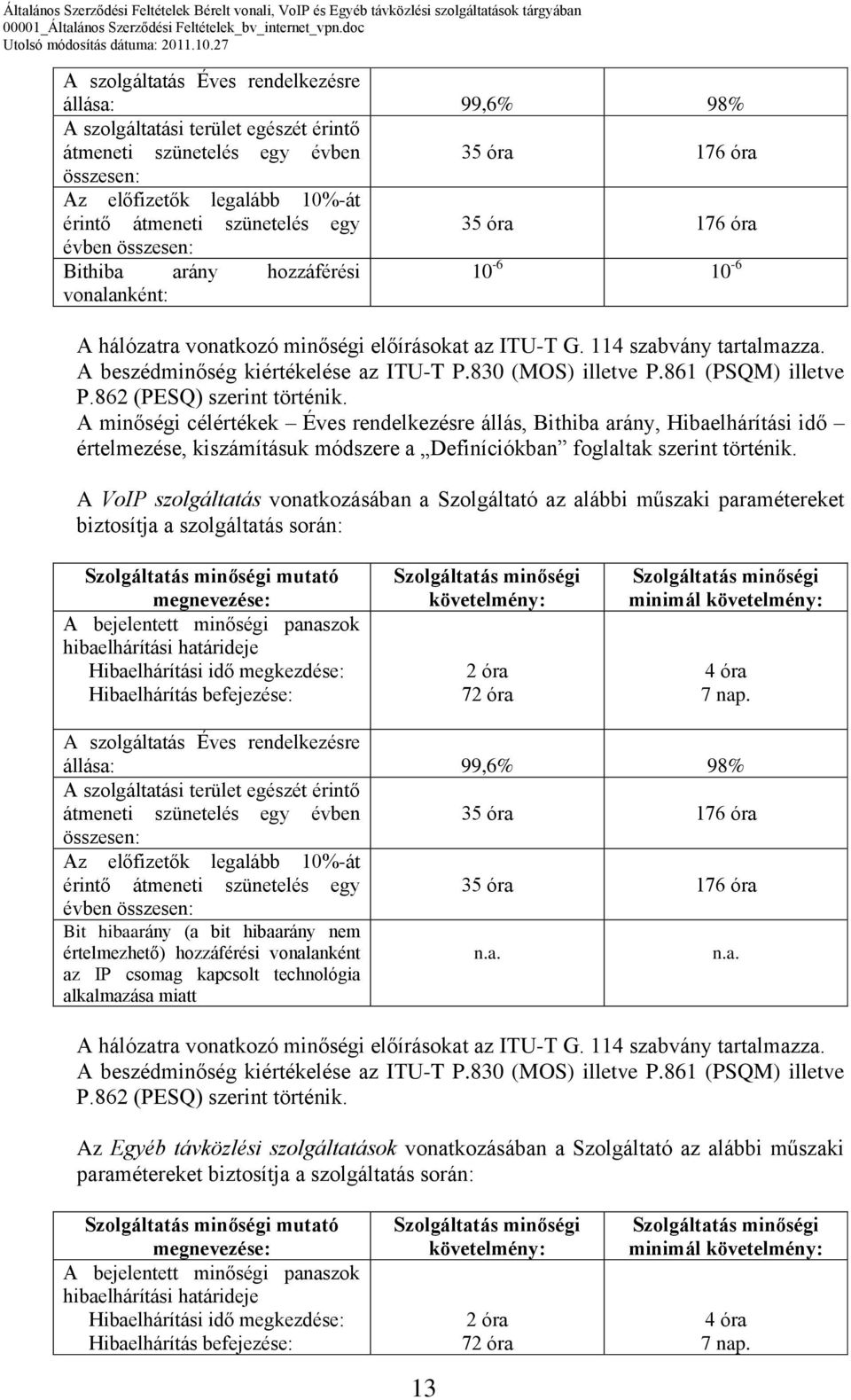 A beszédminőség kiértékelése az ITU-T P.830 (MOS) illetve P.861 (PSQM) illetve P.862 (PESQ) szerint történik.